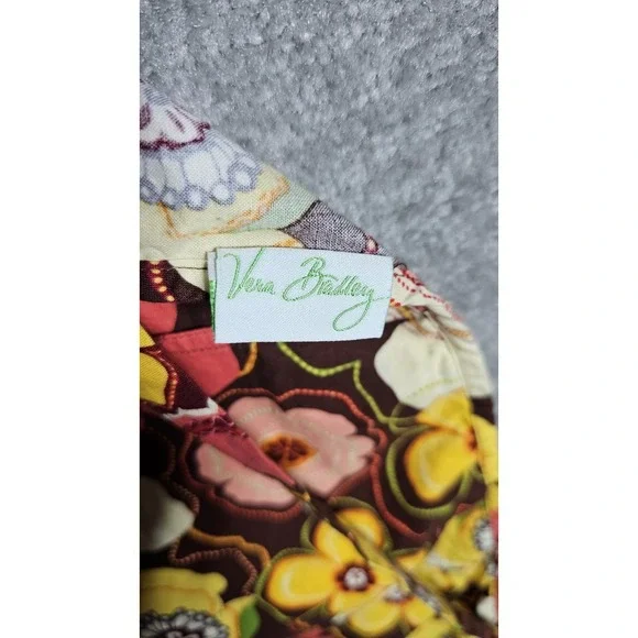 Vera Bradley Buttercup Floral Apron Pink Yellow Brown Cotton Pockets Tie Back - Picture 3 of 7